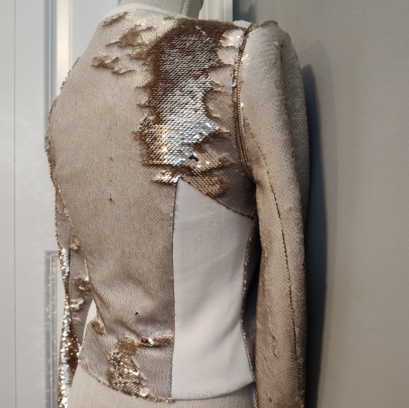 😍EUC TED BAKER LONDON Blubele Sequined Cropped Cocktail Jacket, White/Gold, 0 - Picture 7 of 15